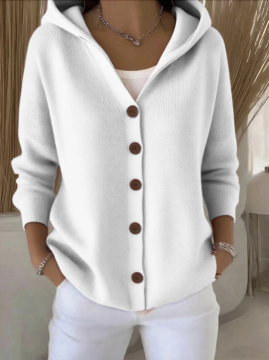 DARIA™ | CARDIGAN IN MAGLIA CON CAPPUCCIO E BOTTONI