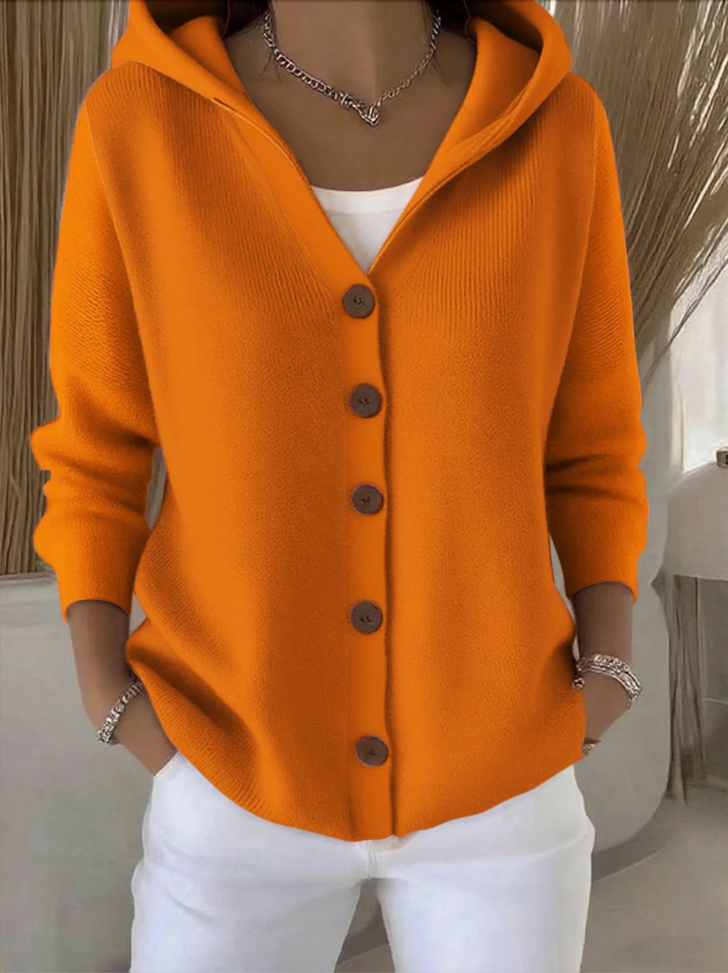 DARIA™ | CARDIGAN IN MAGLIA CON CAPPUCCIO E BOTTONI