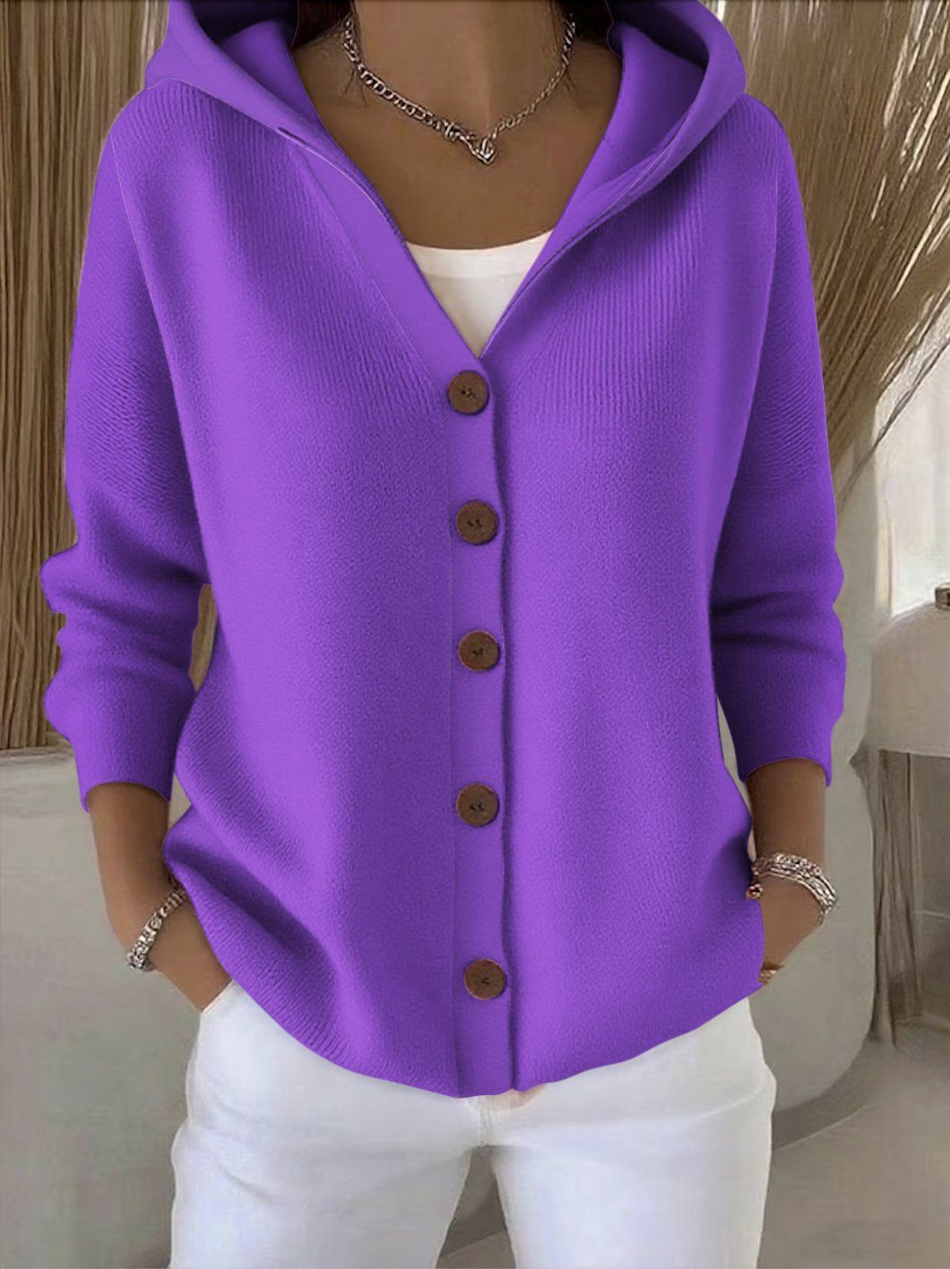 DARIA™ | CARDIGAN IN MAGLIA CON CAPPUCCIO E BOTTONI