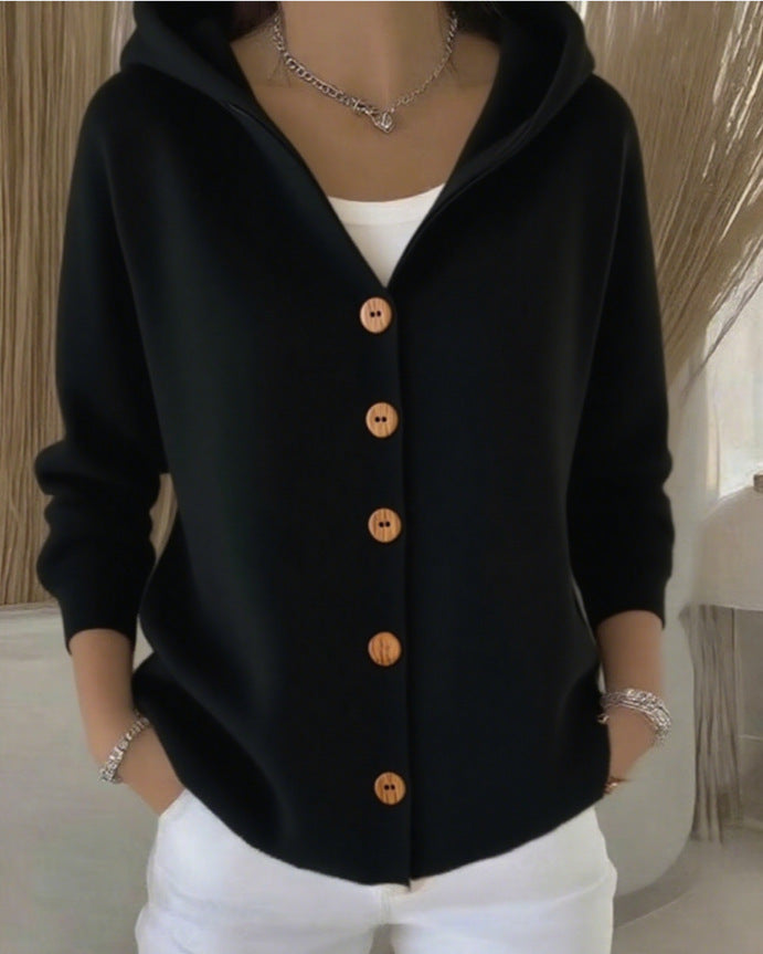 DARIA™ | CARDIGAN IN MAGLIA CON CAPPUCCIO E BOTTONI