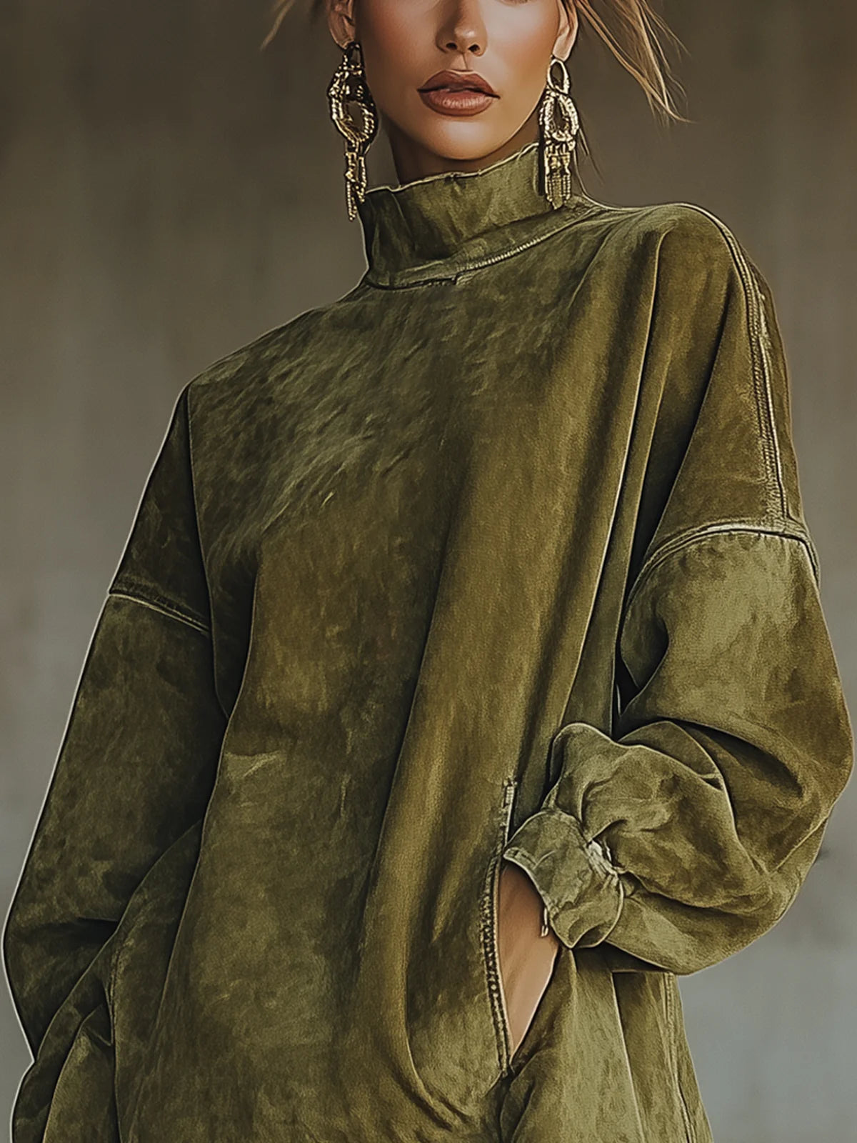 Gabriella | Abito in suede con collo alto e frange