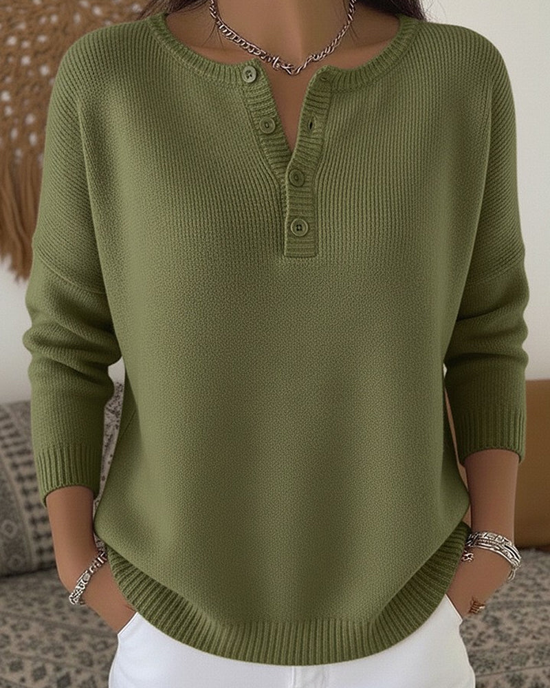 ELENA™ | MAGLIONE HENLEY IN MAGLIA CON BOTTONI