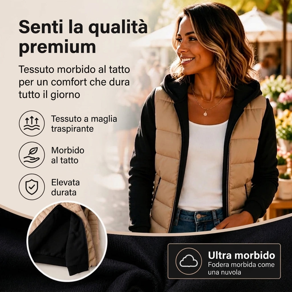 Alessia - Giacca trapuntata con cappuccio e colori a contrasto