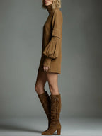Bibiana | Mini abito oversize effetto camoscio con collo alto