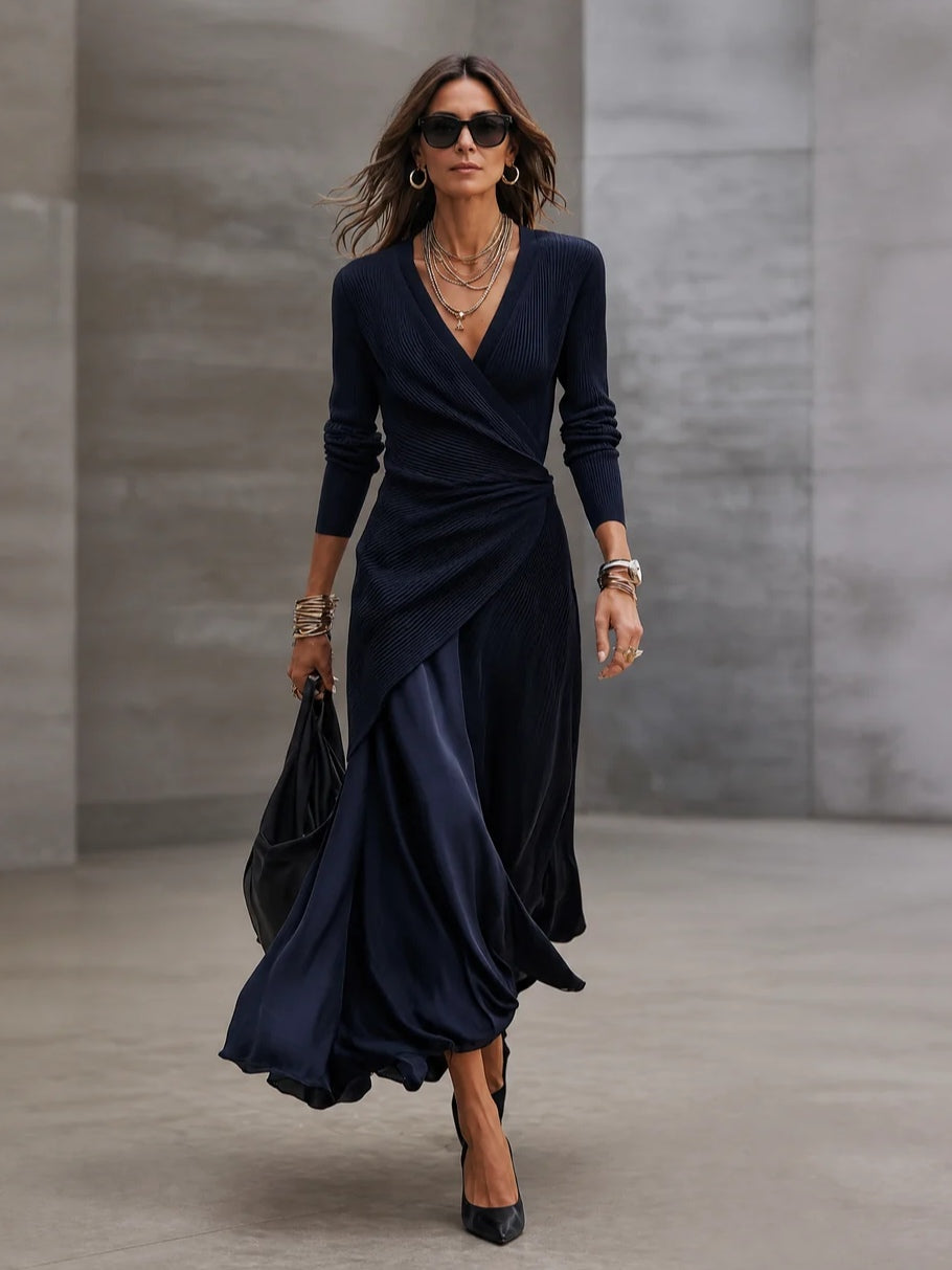 LOREDANA | Abito maxi asimmetrico con dettagli in raso
