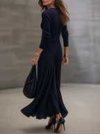 LOREDANA | Abito maxi asimmetrico con dettagli in raso