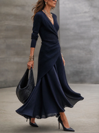 LOREDANA | Abito maxi asimmetrico con dettagli in raso