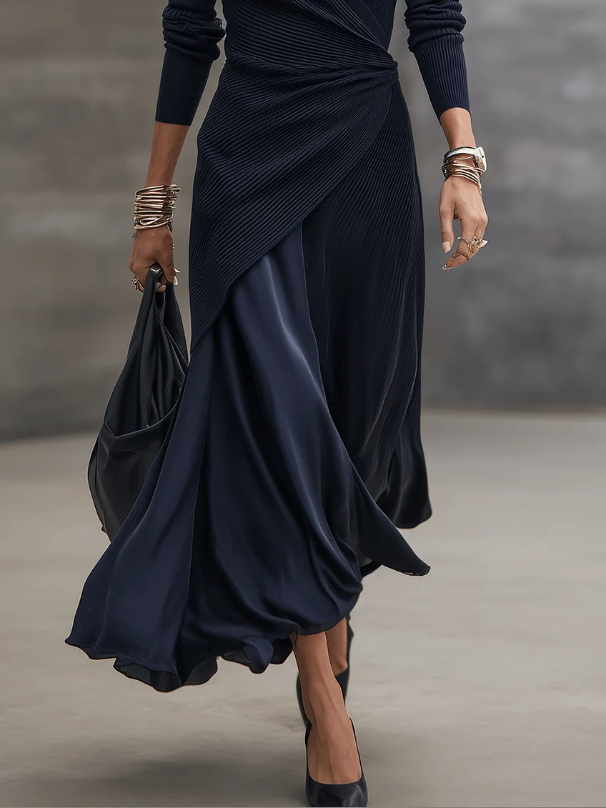 LOREDANA | Abito maxi asimmetrico con dettagli in raso