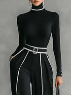 Emma | Completo elegante con collo alto e pantaloni a gamba larga