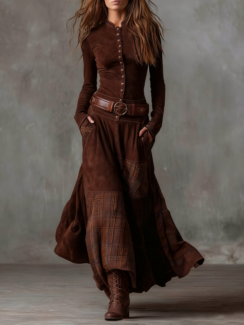 Elisa | Abito maxi in suede con cintura