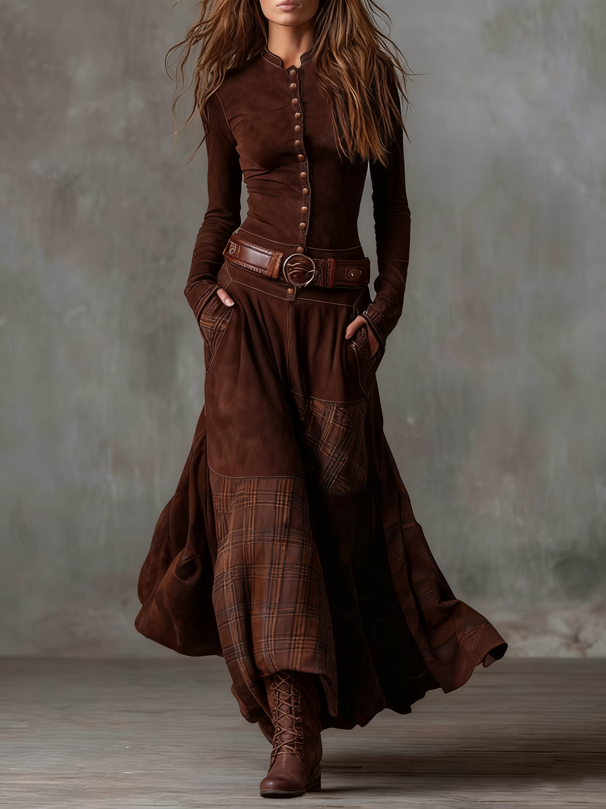 Elisa | Abito maxi in suede con cintura