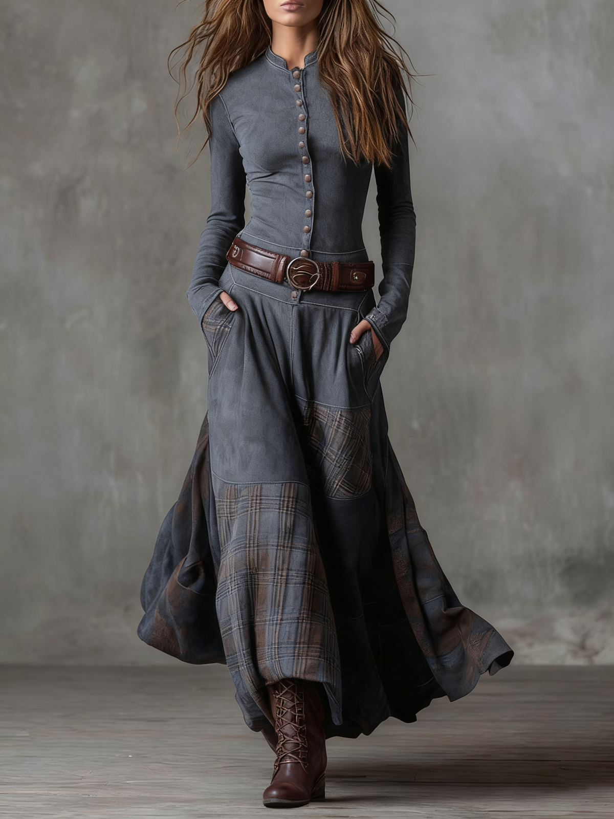 Elisa | Abito maxi in suede con cintura