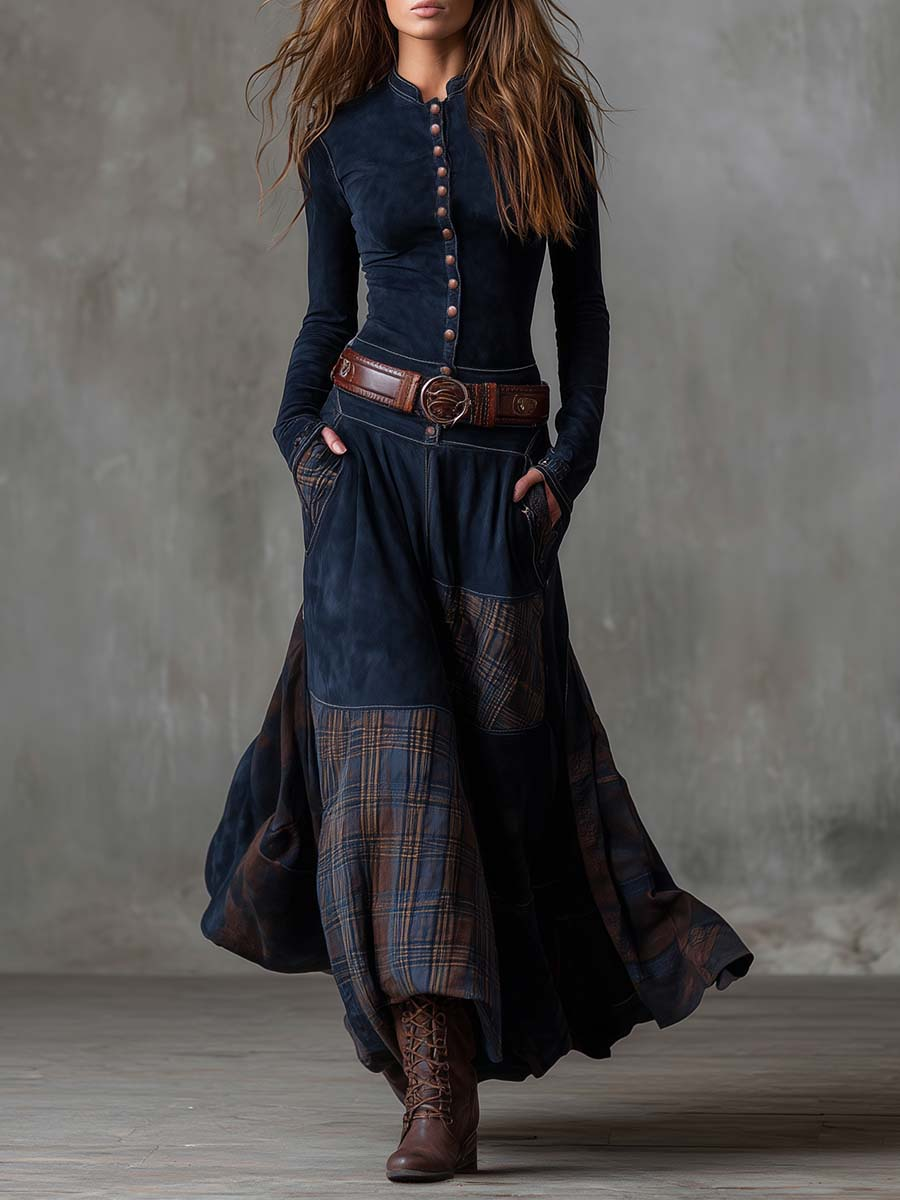 Elisa | Abito maxi in suede con cintura