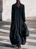 Abito maxi nero oversize a collo alto con dettaglio tasche