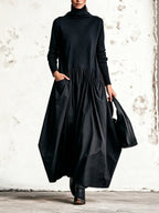 Abito maxi nero oversize a collo alto con dettaglio tasche