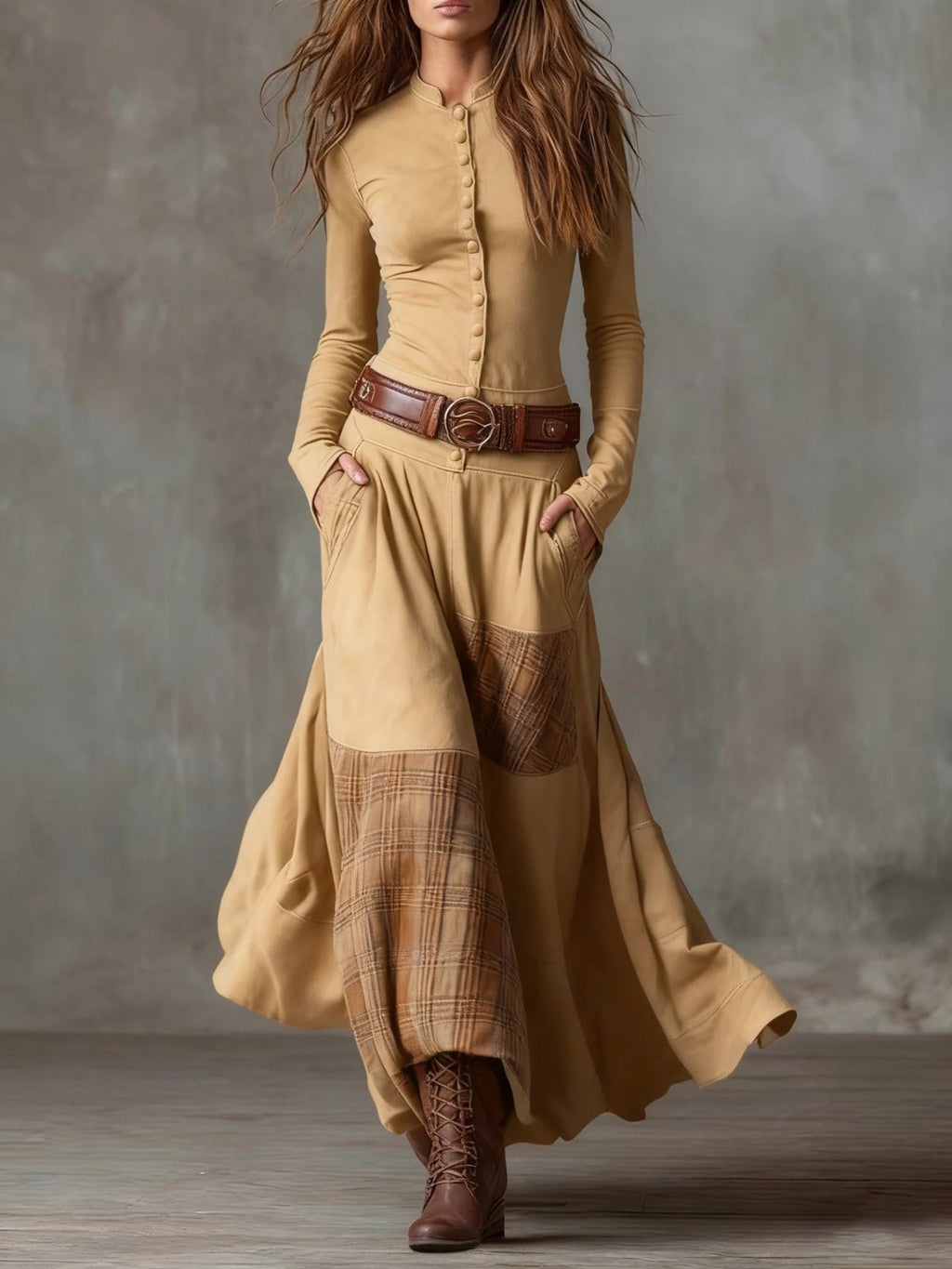 Elisa | Abito maxi in suede con cintura