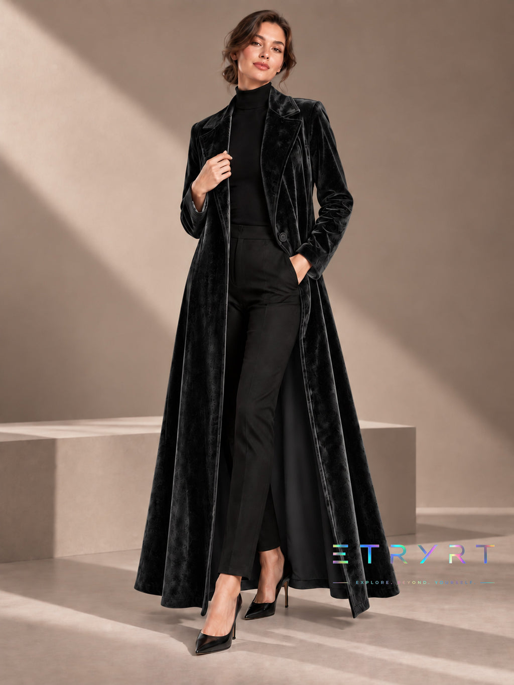 Beatrice | Cappotto lungo aperto in velluto