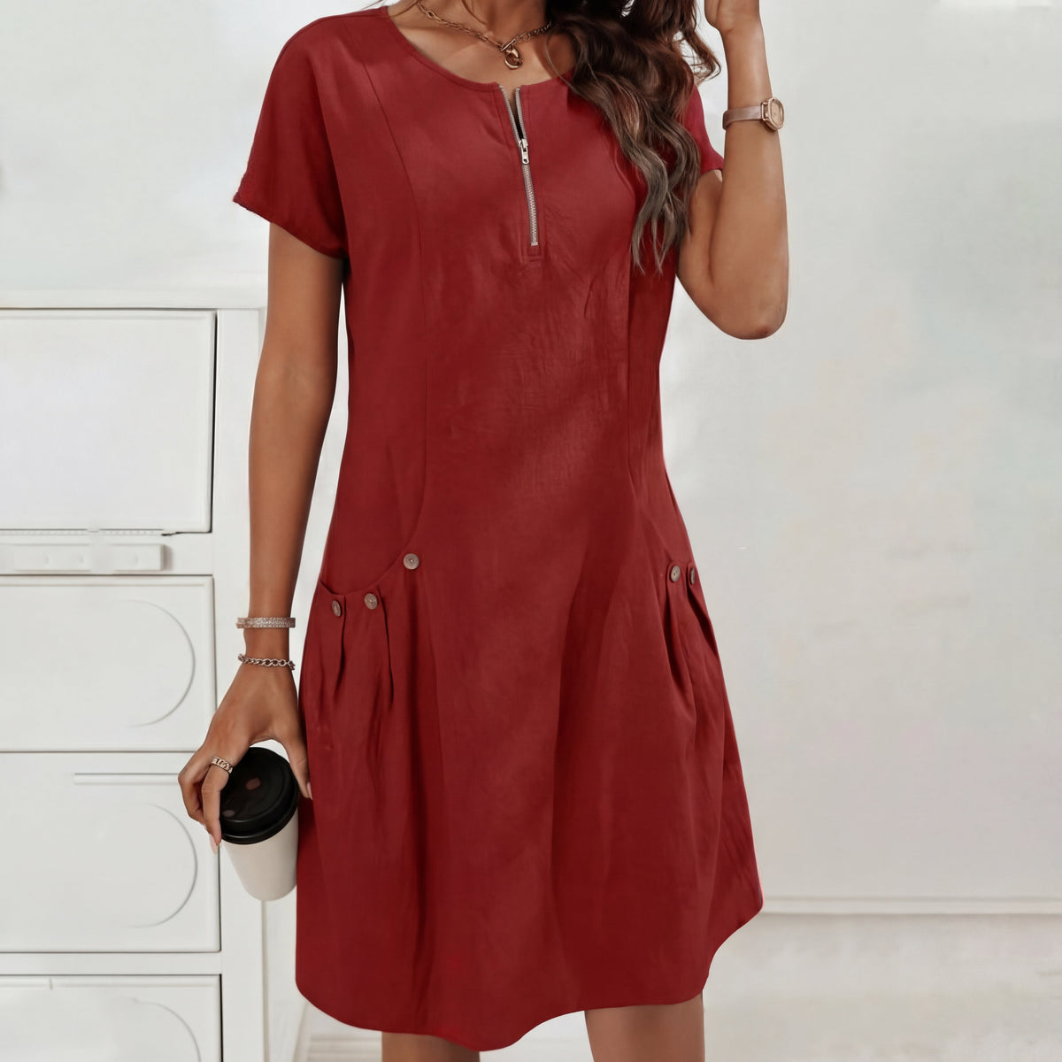 Mireia - Vestito con cerniera e tasche con bottoni