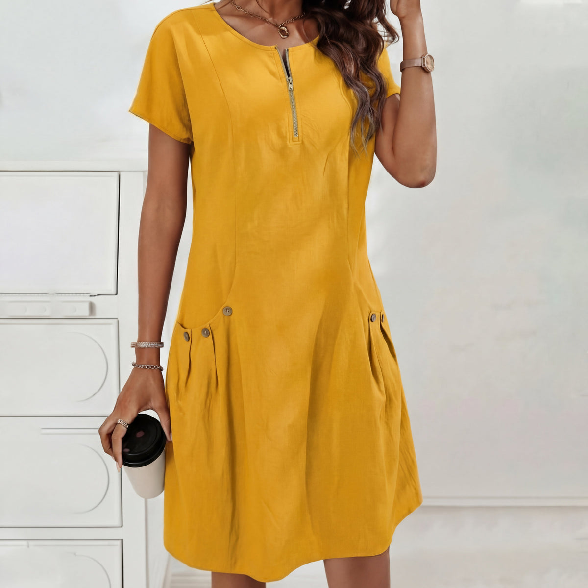 Mireia - Vestito con cerniera e tasche con bottoni