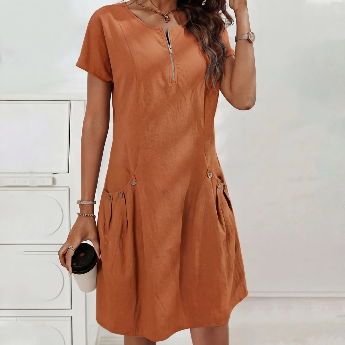 Mireia - Vestito con cerniera e tasche con bottoni