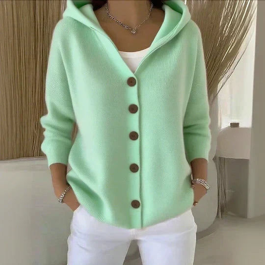 DARIA™ | CARDIGAN IN MAGLIA CON CAPPUCCIO E BOTTONI