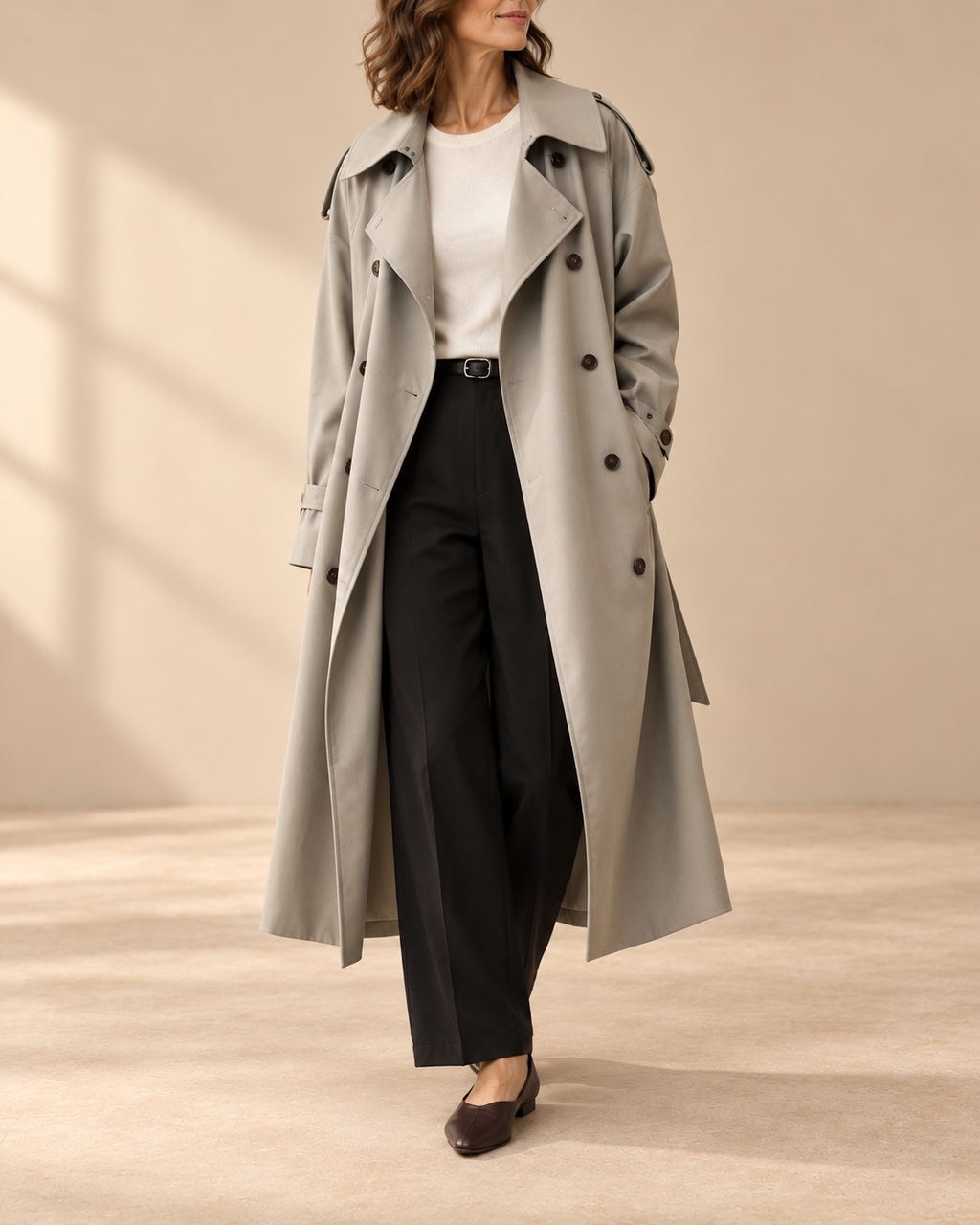 Caterina | Trench lungo doppiopetto con cintura