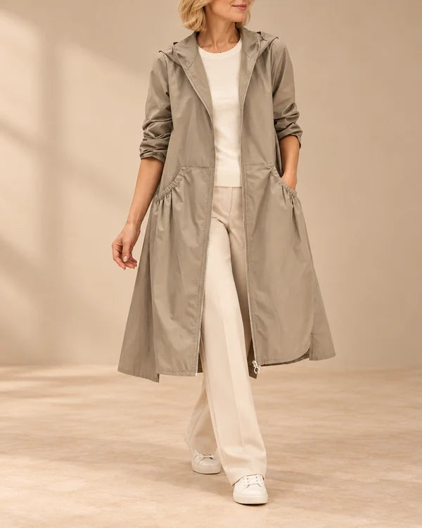 Caterina | Trench lungo con cappuccio e zip