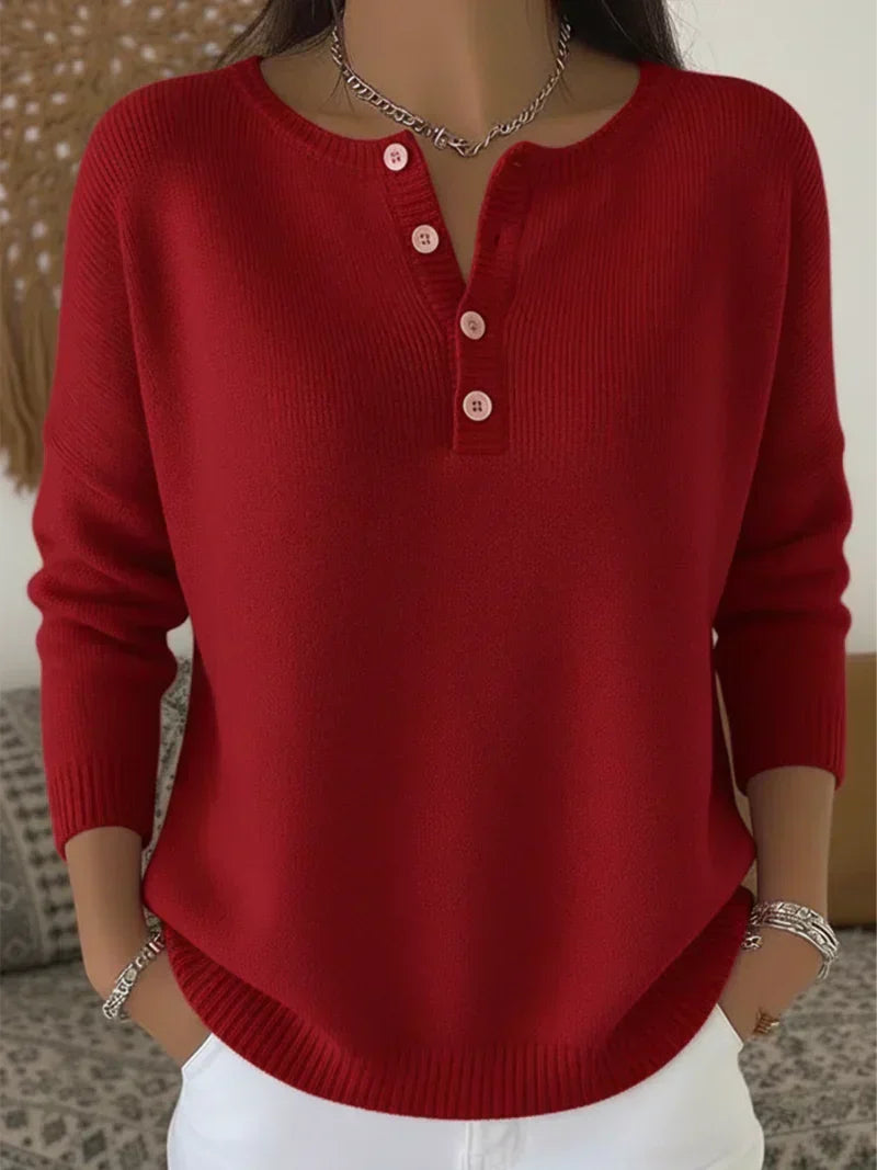 ELENA™ | MAGLIONE HENLEY IN MAGLIA CON BOTTONI