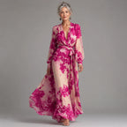 Julieta - Abito maxi floreale rosa con scollo a V e cintura