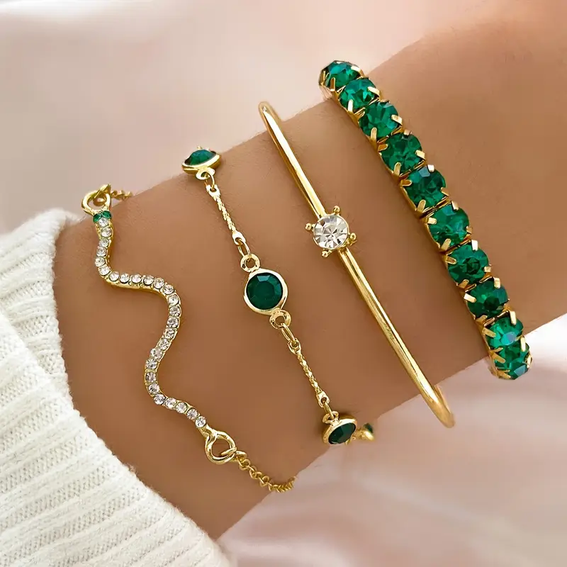 Aurora – Set di bracciali vintage con zircone verde