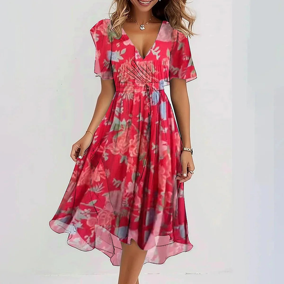 Fiona - Vestito midi speciale a maniche corte
