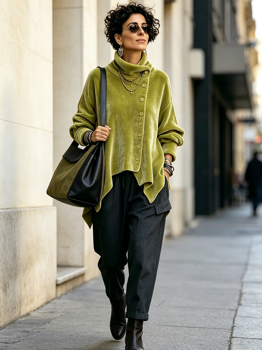 Giulia | Top in Velluto con Bottoni Asimmetrici