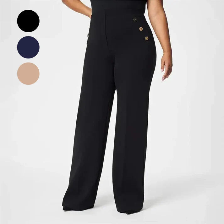 Mónica - Pantaloni elasticizzati a vita alta con bottoni dorati