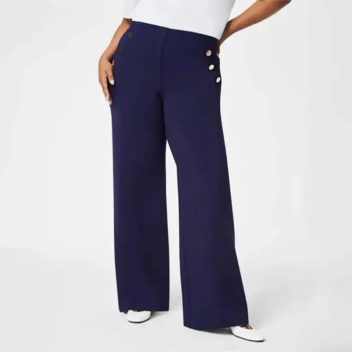 Mónica - Pantaloni elasticizzati a vita alta con bottoni dorati