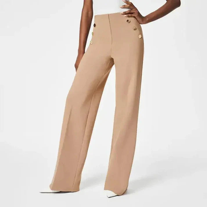 Mónica - Pantaloni elasticizzati a vita alta con bottoni dorati