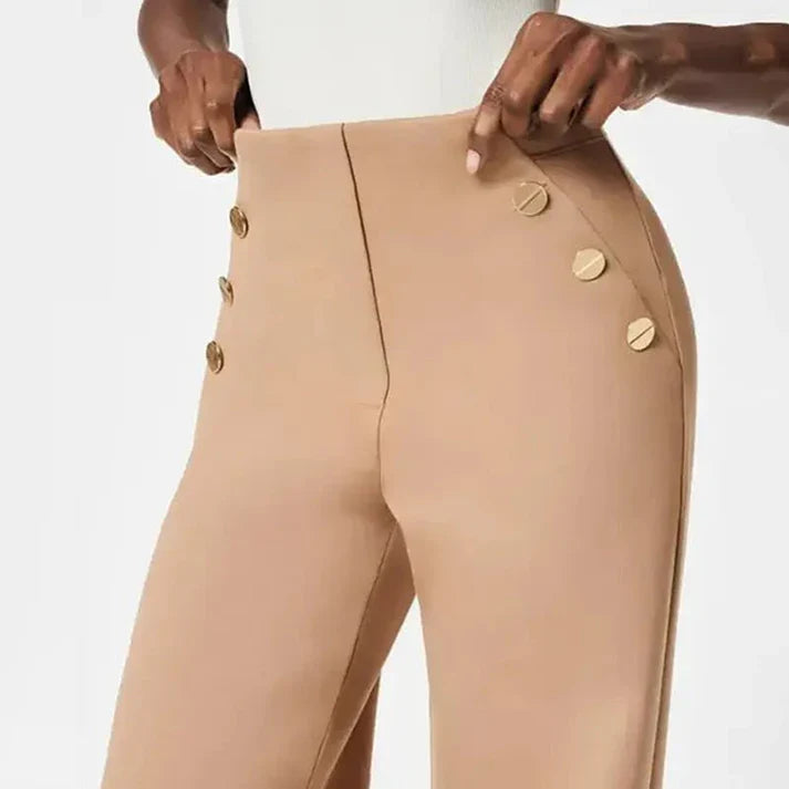 Mónica - Pantaloni elasticizzati a vita alta con bottoni dorati