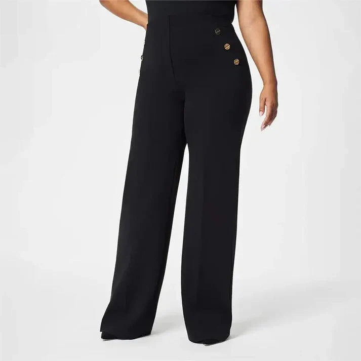 Mónica - Pantaloni elasticizzati a vita alta con bottoni dorati
