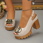 Eva - Sandali peep toe con tacco largo e fibbia metallica