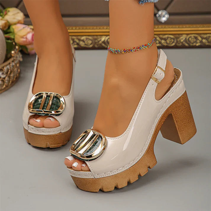 Eva - Sandali peep toe con tacco largo e fibbia metallica