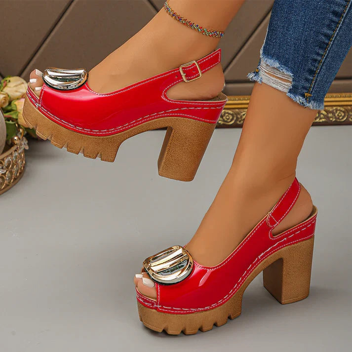Eva - Sandali peep toe con tacco largo e fibbia metallica