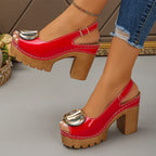 Eva - Sandali peep toe con tacco largo e fibbia metallica