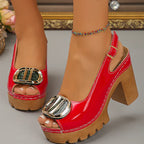 Eva - Sandali peep toe con tacco largo e fibbia metallica