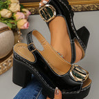 Eva - Sandali peep toe con tacco largo e fibbia metallica