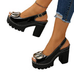 Eva - Sandali peep toe con tacco largo e fibbia metallica