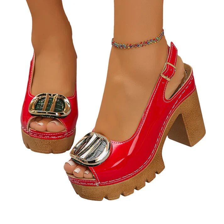 Eva - Sandali peep toe con tacco largo e fibbia metallica