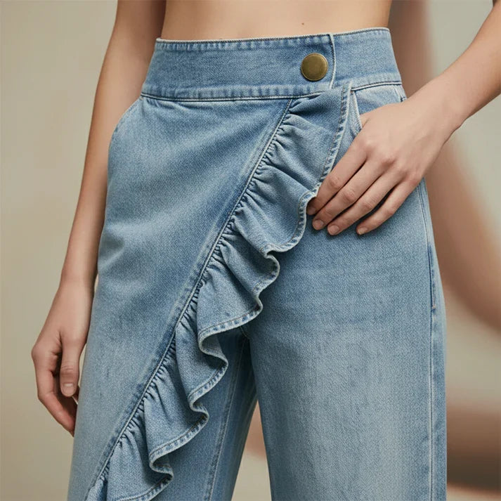 Violeta - Jeans asimmetrici con volant e gamba larga