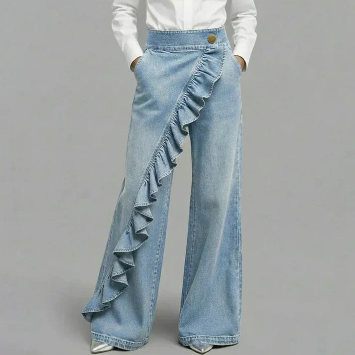 Violeta - Jeans asimmetrici con volant e gamba larga