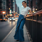 Violeta - Jeans asimmetrici con volant e gamba larga