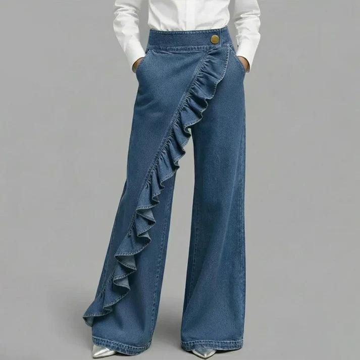 Violeta - Jeans asimmetrici con volant e gamba larga