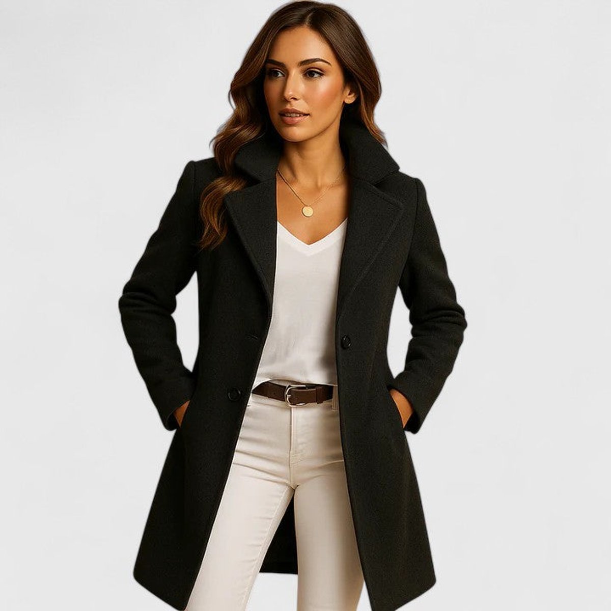 Bianca | Cappotto lungo sartoriale con revers classici